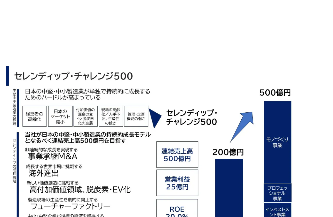 3年で売り上げ2.5倍を目標とする「セレンディップ・チャレンジ500」という中期経営計画を発表しました