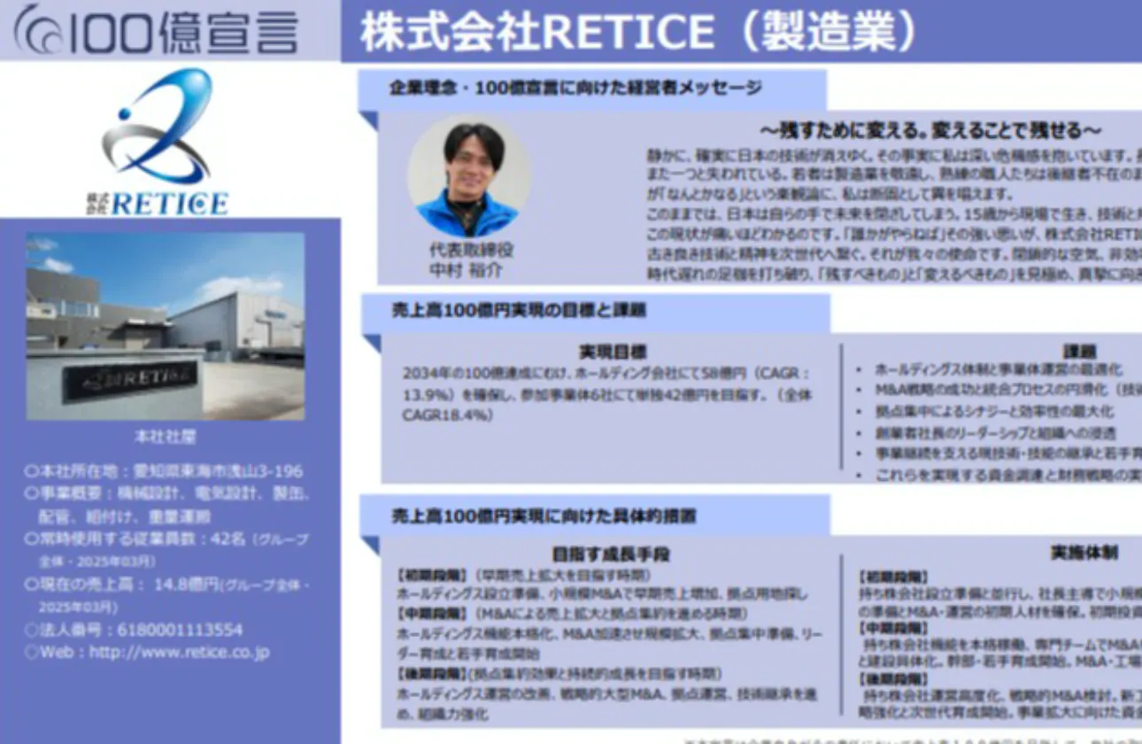 中小企業庁「100憶宣言」の参加企業です!
