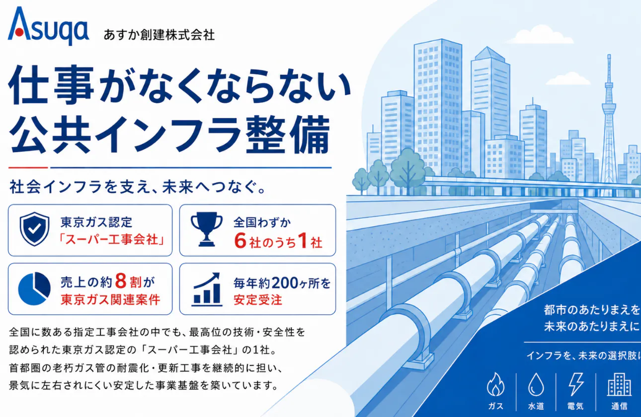 【事業の継続性】仕事がなくならない公共インフラ整備