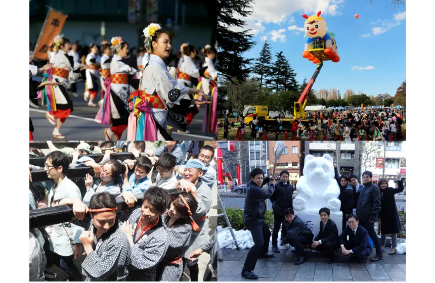 信用金庫ならでは、かもしれません。
写真は台東区の「三社祭」「上野さんさ祭りパレード」、「江戸川区民祭り」、「神田雪だるまフェア」です。